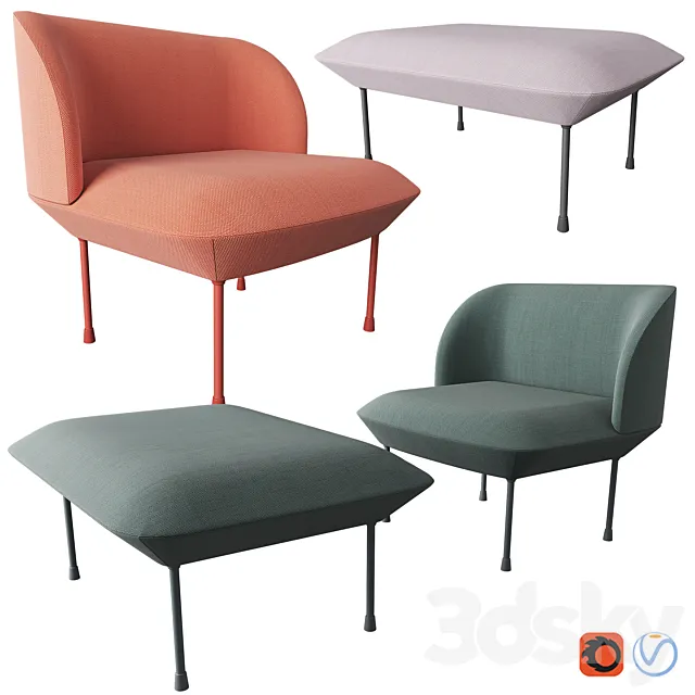 Oslo Lounge chair & Pouf By Muuto 3ds Max