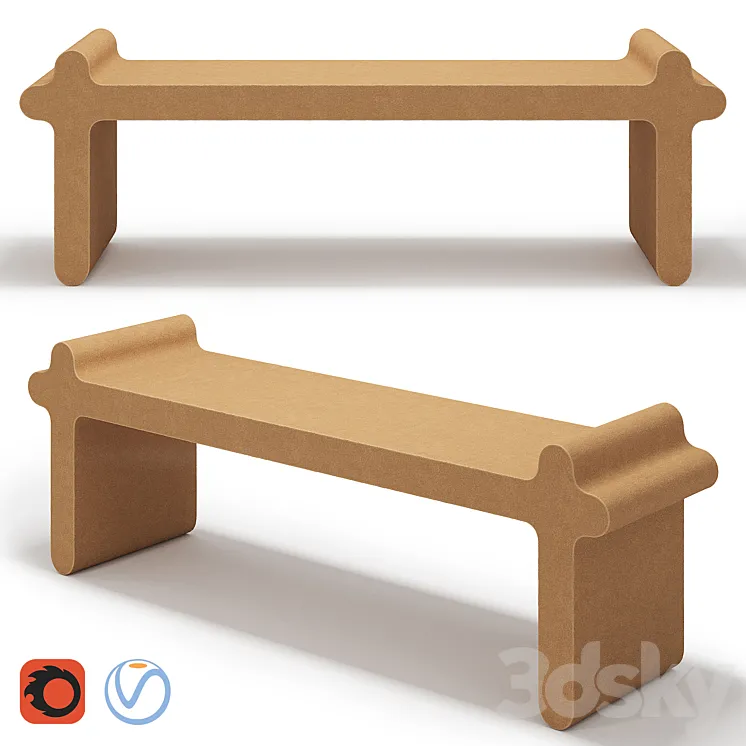 Ossicle Brown Leather Bench # 1 3DS Max Model