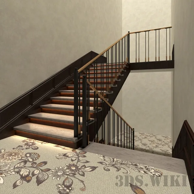 other-models – Classic wooden staircase with lighting 3ds Max