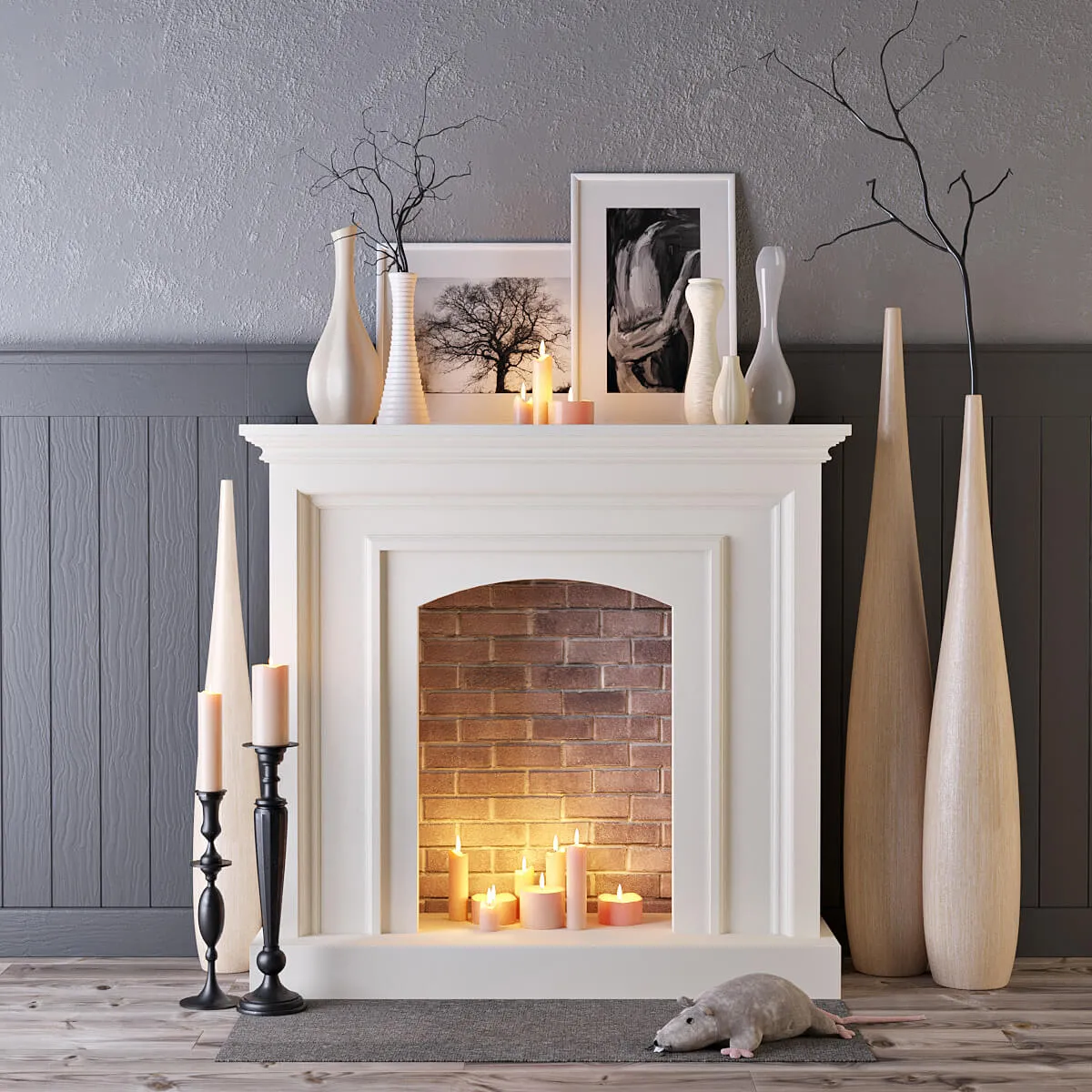 other-models – Fireplace with decorative vases 1 3ds Max