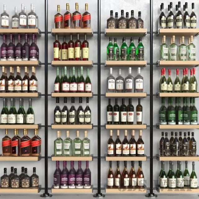other-models – (Wooden shelving with bottles) 3ds Max