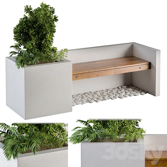 Outdoor Bench with FlowerBox 3ds Max