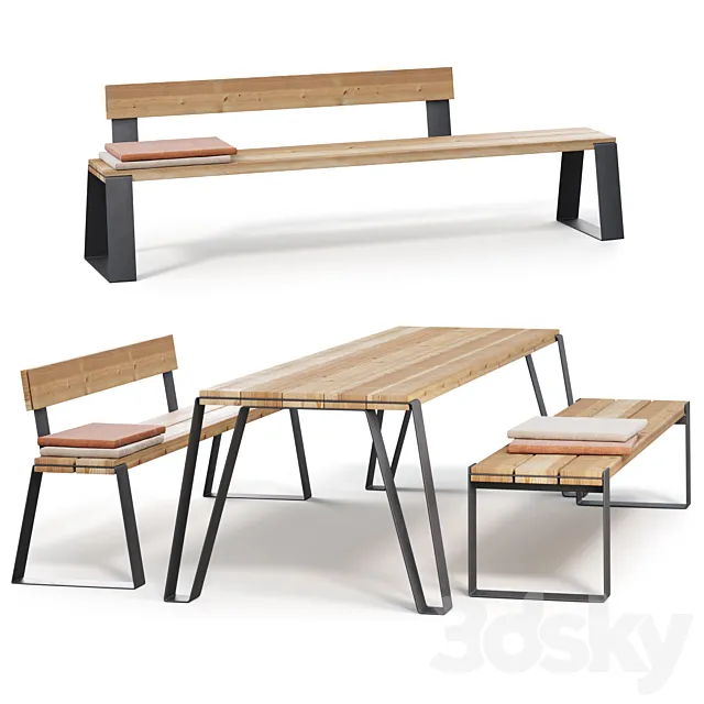 Outdoor furniture VONK table and benches 3ds Max