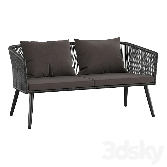 Outdoor garden 2-seater couch made of artificial rattan 3DS Max Model