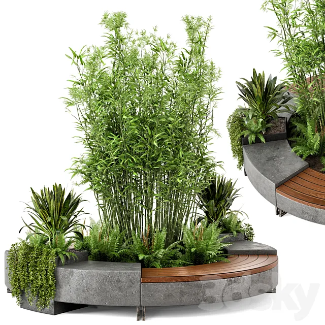 Outdoor Garden set bush and Tree – Garden Set 55 3DS Max Model