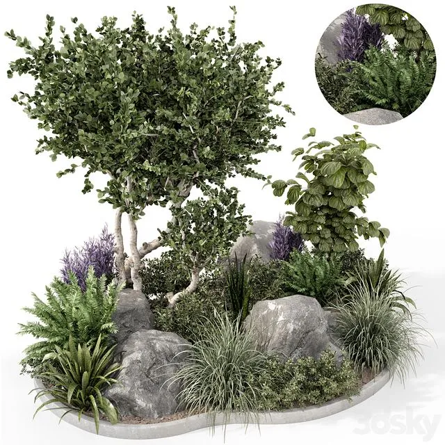 Outdoor Garden set bush and Tree – Garden Set 636 3dsMax Model