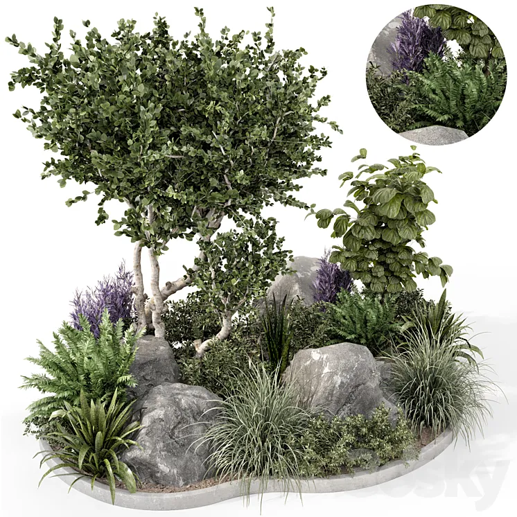 Outdoor Garden set bush and Tree – Garden Set 636 3DS Max Model