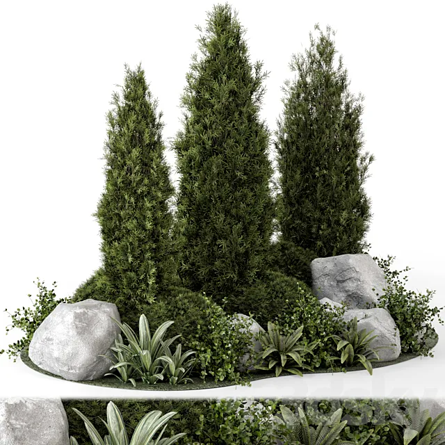 Outdoor Garden Set Bush and Tree – Garden Set 846 3DS Max Model