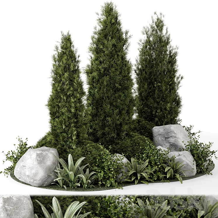 Outdoor Garden Set Bush and Tree – Garden Set 846 3DS Max Model