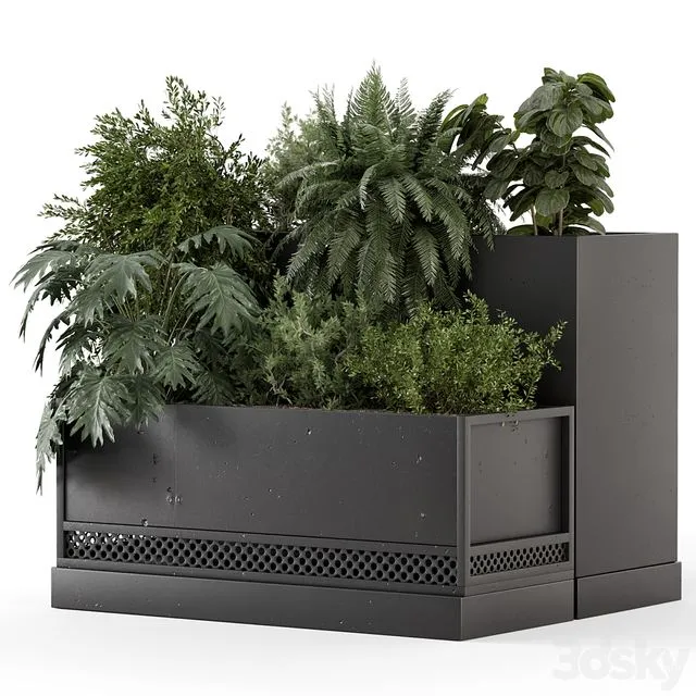 Outdoor Plant Box in rusty Concrete Pot on Metal Shelf – Set 1453 3dsMax Model