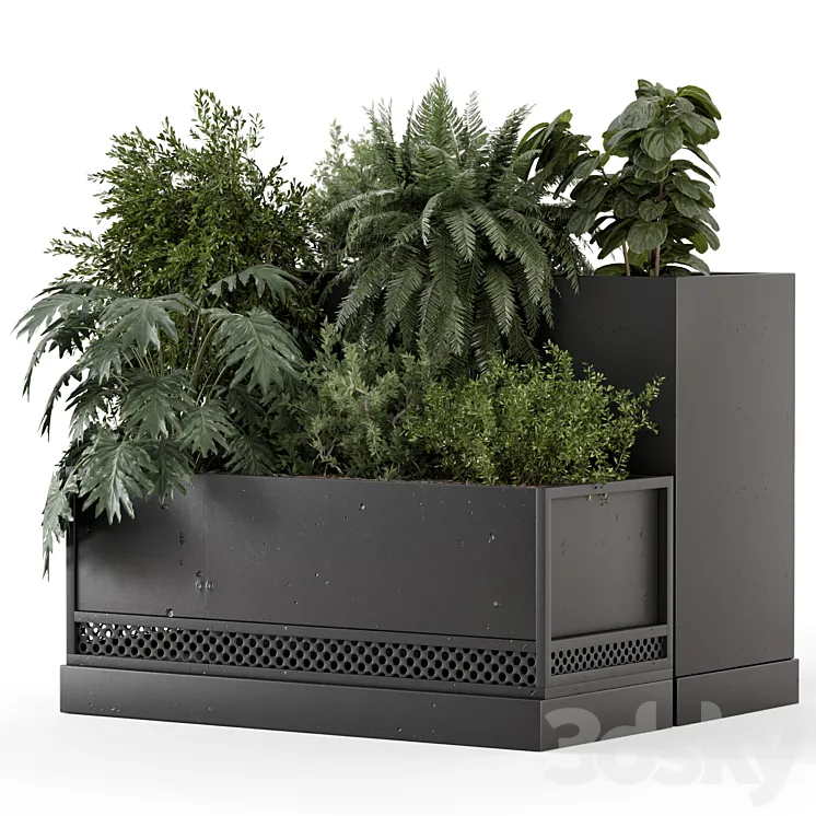 Outdoor Plant Box in rusty Concrete Pot on Metal Shelf – Set 1453 3DS Max Model