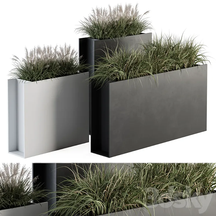 Outdoor Plant Set 288 – Grass in Plant Box 3DS Max Model