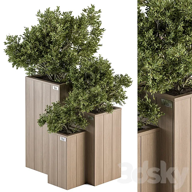 Outdoor Plant Set 298 – Wooden Plant Box 3DSMax File