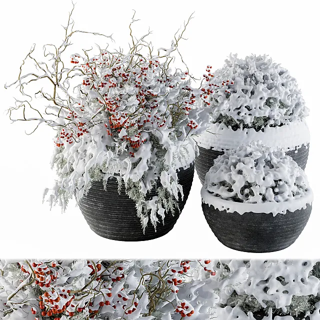 Outdoor Plants tree in Concrete Pot Snow – Set 107 3ds Max