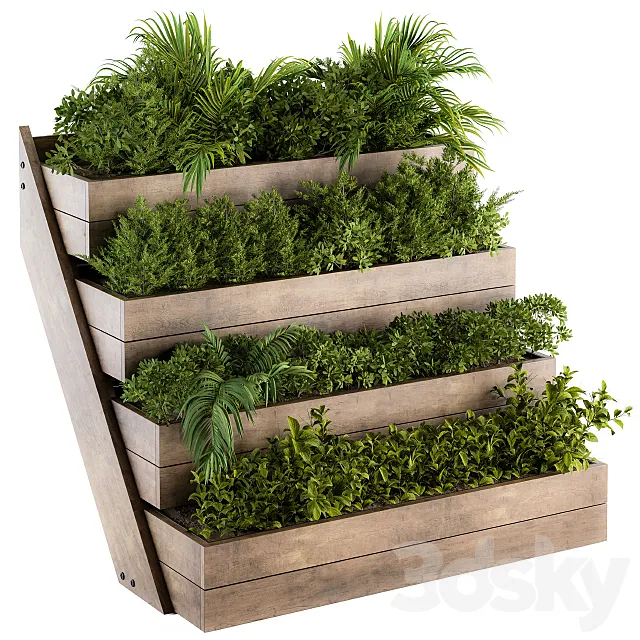 Outdoor Plants Wooden Plant Box – Set 153 3ds Max