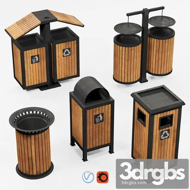 Outdoor Wooden Trash Bins 3dsmax Download
