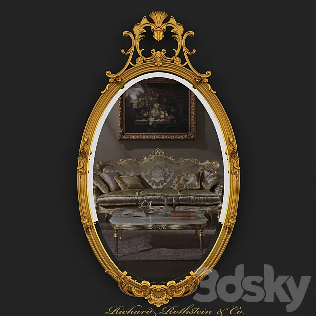 Oval Mirror with Gold Crest 3DSMax File