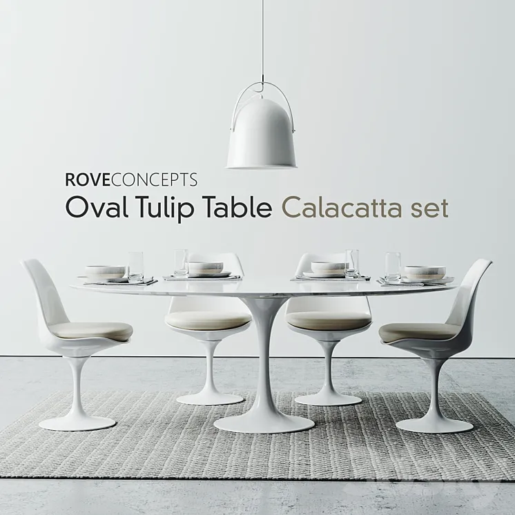 “Oval Tulip Table 78″” Calacatta set” 3DS Max