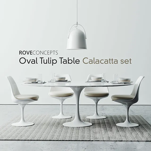 Oval Tulip Table 78″ Calacatta set 3DSMax File