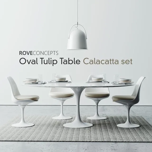 Oval Tulip Table 78 Calacatta set 3dsMax Model