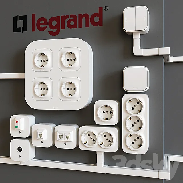 Overhead sockets Legrand Quteo (cable channels Metra) 3ds Max