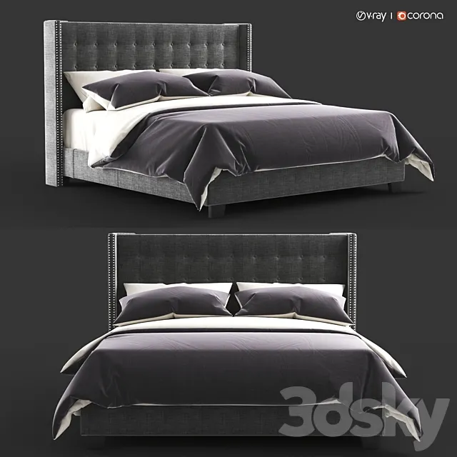 Overstock Melina Tufted Linen Wingback Bed by iNSPIRE Q Bold 3ds Max