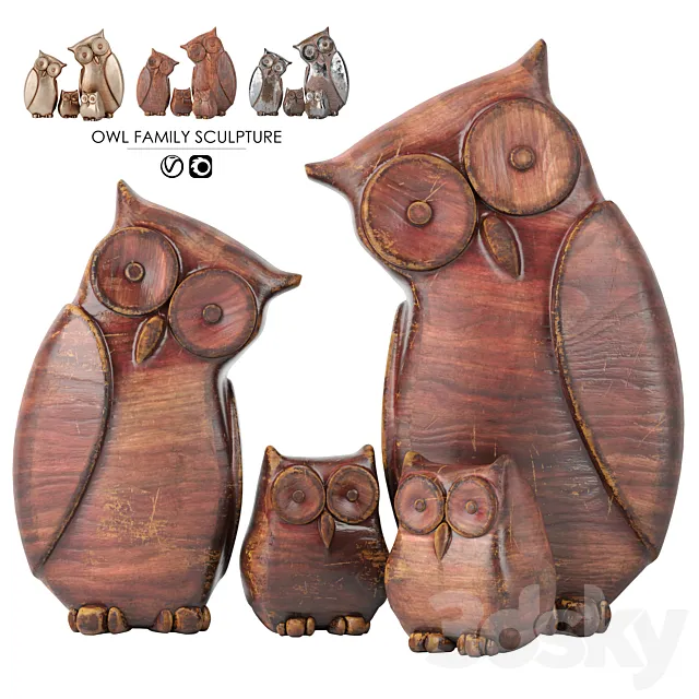 Owl Family Sculpture 3ds Max