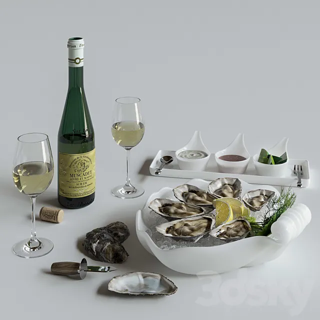 Oysters on a platter 3ds Max