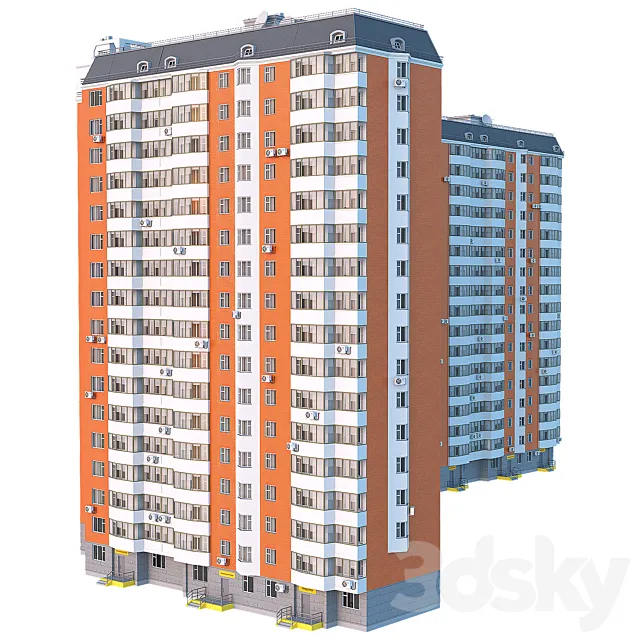 P44T corner 4 sections 17 floors 3ds Max