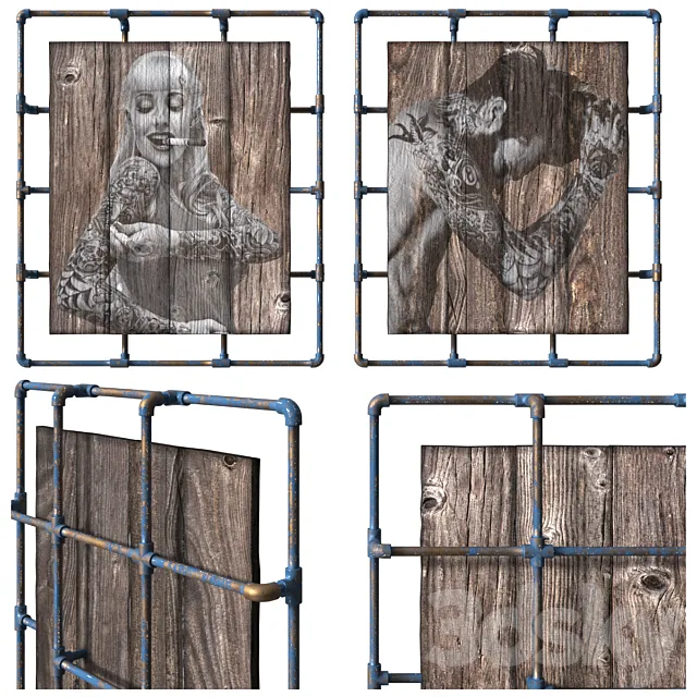 Painting on natural wooden boards. The loft-style. 3ds Max