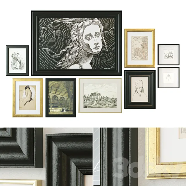 Paintings in classic frames 3ds Max