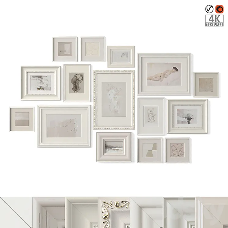 Paintings in classical frames 3DS Max