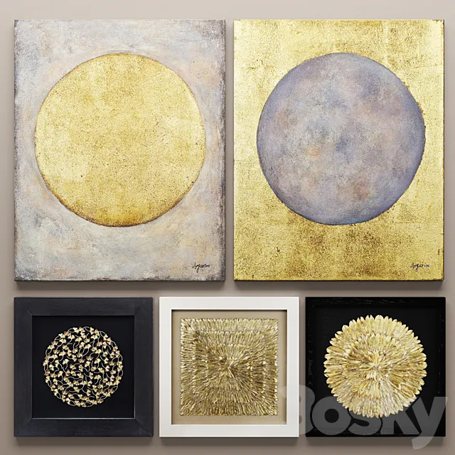 paintings Set RENWIL. luxury. frame. wall decor. decoration. gold decor. circle. luxury 3DSMax File