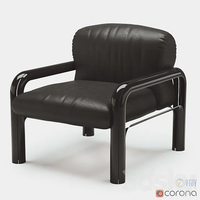 Pair Gae Aulenti black leather armchair for Knoll International 3DS Max Model