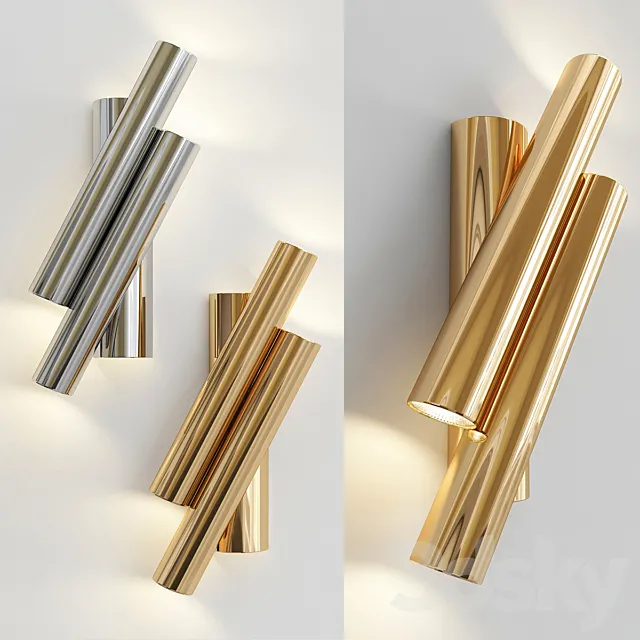 Pair of Two Oblique Rods Wall Sconces by Sciolari 3ds Max