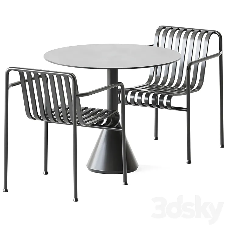 Palissade Cone Table D90 and Palissade Dining Armchair by Hay 3DS Max