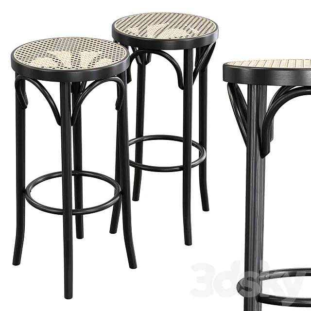 Pamono – Mid-Century Cane & Bentwood Stools by Michael Thonet 3DS Max Model