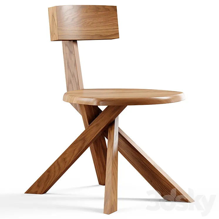 Pamono – Solid Elm Model S34 Dining Chair by Pierre Chapo 1960s 3DS Max