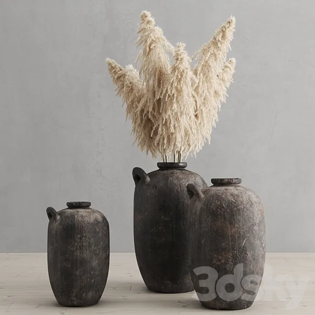 Pampas Grass and Vases Rh 19 Th C. Spanish Water Vessel 3DS Max Model