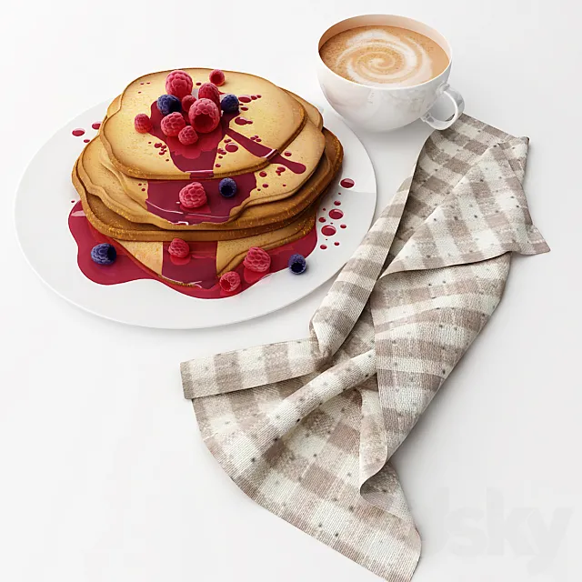 Pancake with raspberries 3ds Max