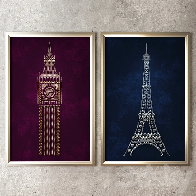Panel Eiffel Tower and Big Ben 3DSMax File