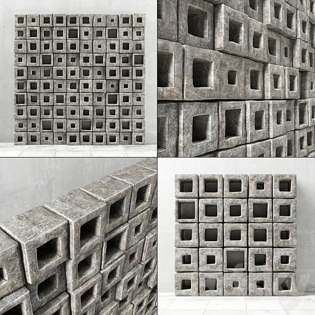 Panel stone cube hole _ Panel of stone cubes with a hole 3DS Max Model