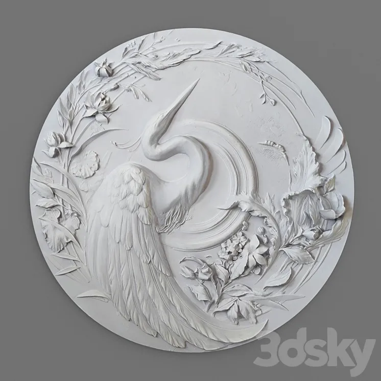 Panel with a heron bas-relief 3DS Max