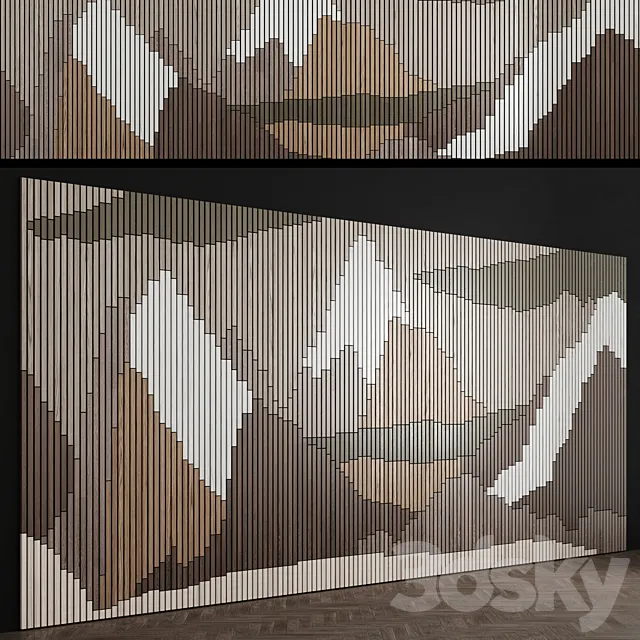 Pano “Mountains” made of wooden slats 3ds Max