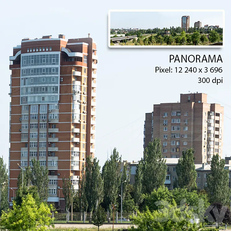 Panorama of the city. View of a residential building. 3DS Max