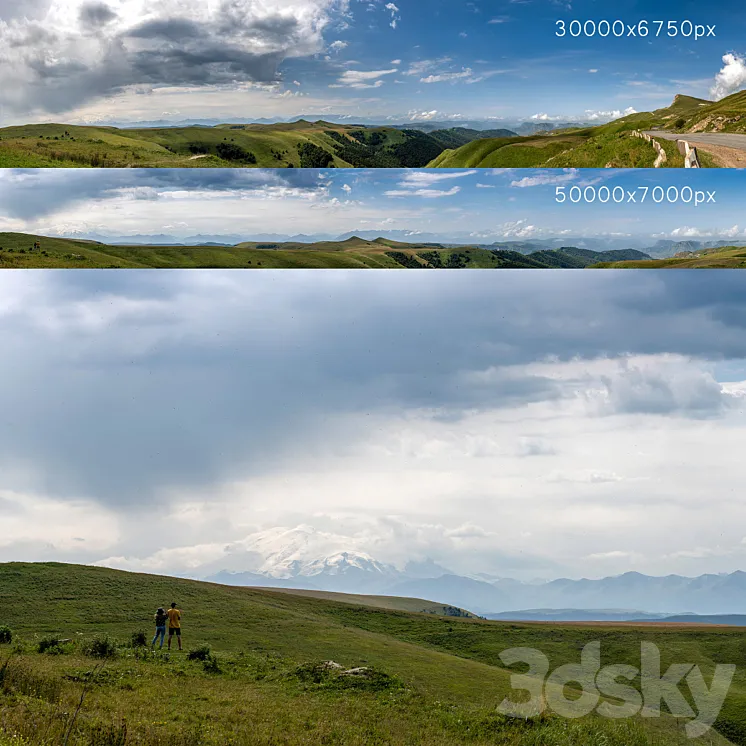 Panorama with Elbrus and hills. 2 pcs. 30-50k 3DS Max