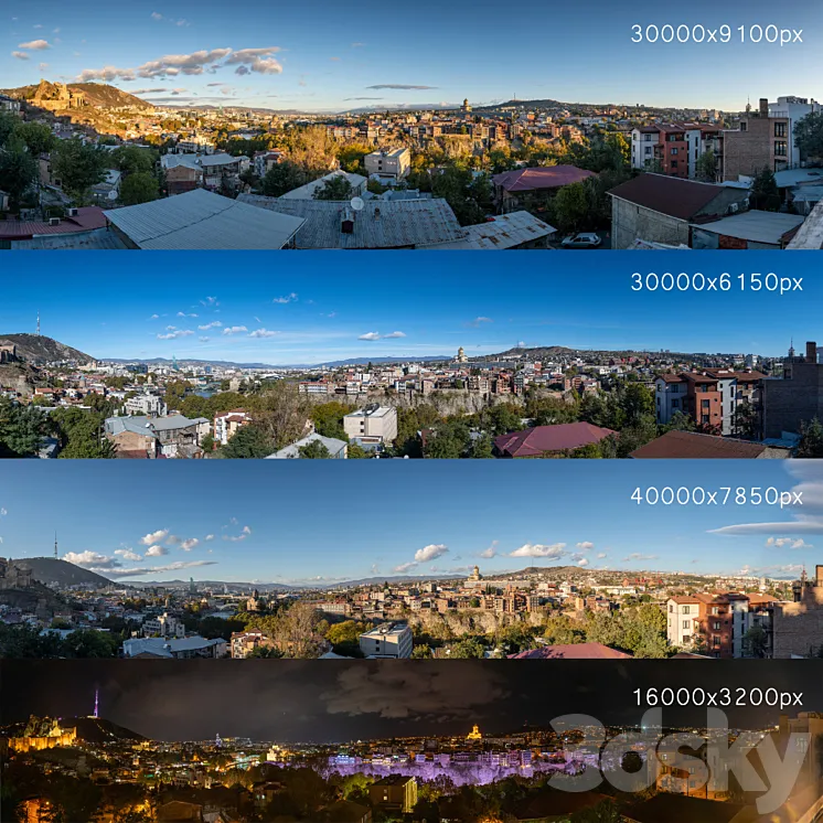 Panoramas of the center of Tbilisi. Morning afternoon Evening Night 3DS Max Model