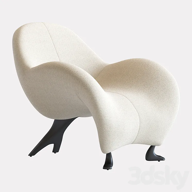 Papageno Chair by Leolux Upholstered in Bouclé Fabric 'Monza 00' 3DS Max Model