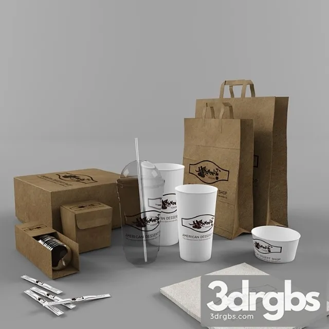 Paper bags and cups and packaging for cafe 3dsmax Download