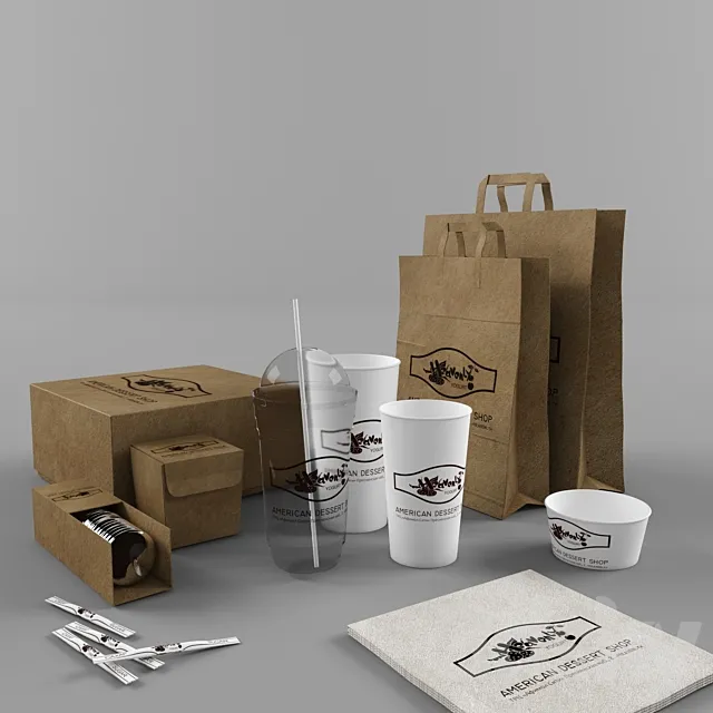 Paper bags and cups and packaging for Cafe 3DSMax File